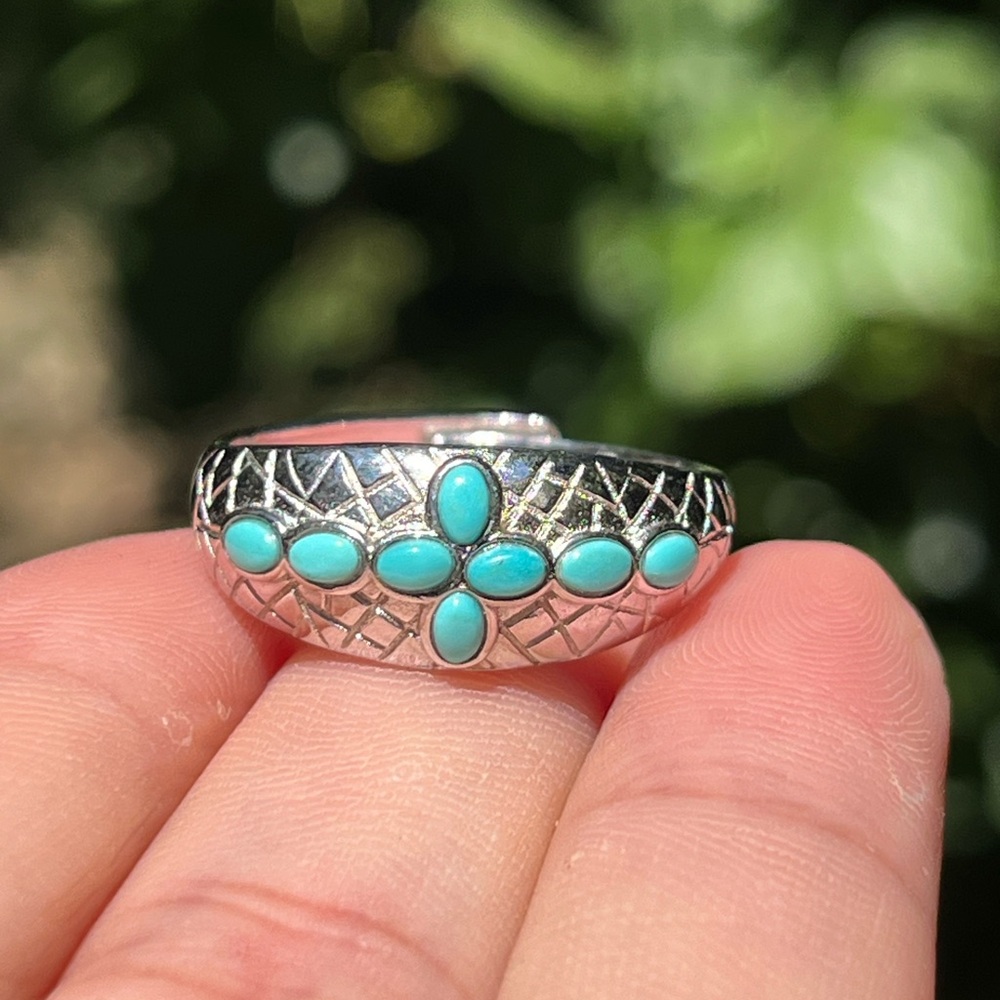 Sterling‎ silver adjustable turquoise ring 2346